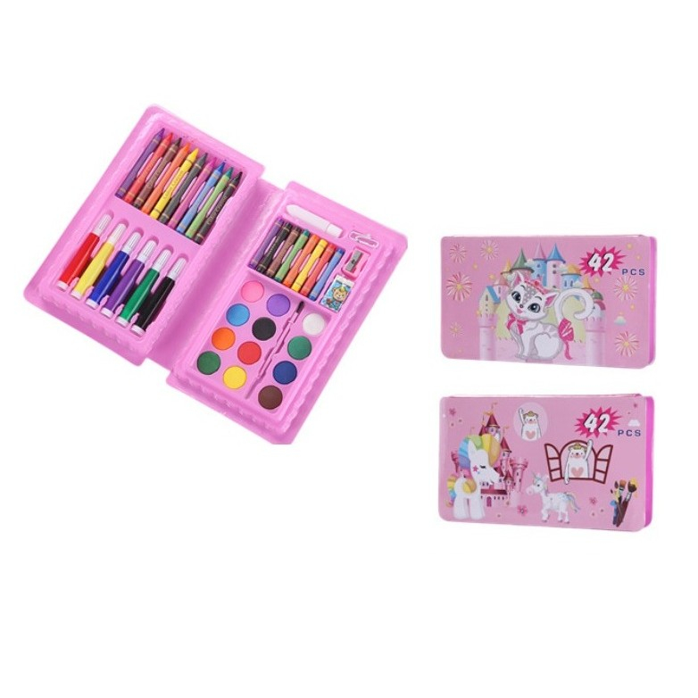 Set 42 piese de pictura si desen, tip penar, model pisicuta, 24.3 x 13 x 3 cm, roz [2]