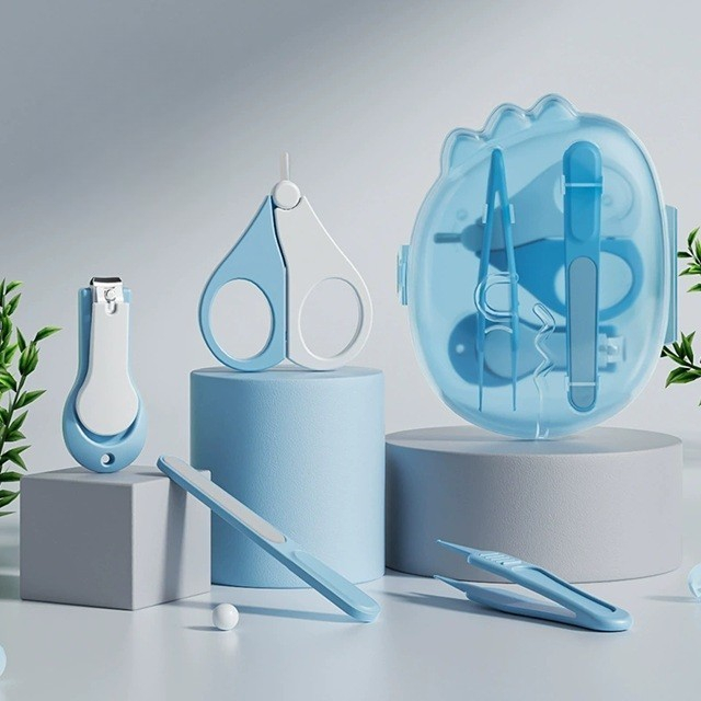 Set 4in1 de ingrijire unghii pentru bebelusi, cutie de depozitare dinozaur transparent, 0-6 ani, 11.5 x 9 x 3 cm, albastru [4]