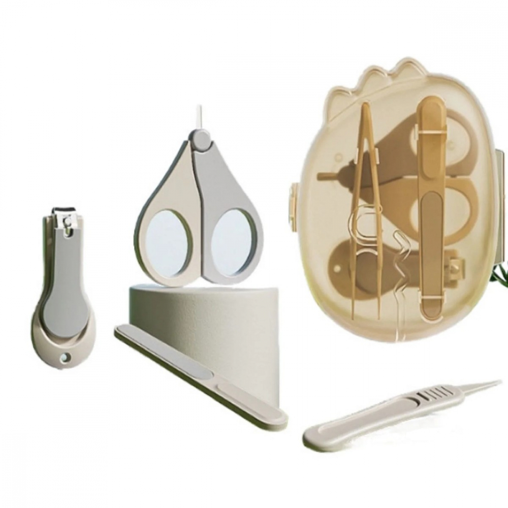 Set 4in1 de ingrijire unghii pentru bebelusi, cutie de depozitare dinozaur transparent, 0-6 ani, 11.5 x 9 x 3 cm, bej [6]