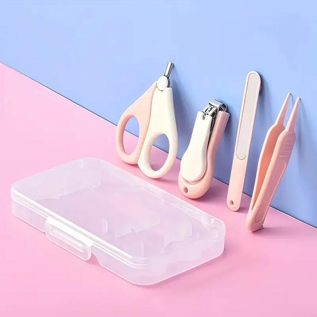Set 4in1 de ingrijire unghii pentru bebelusi, cutie de depozitare texturata, 0-6 ani, 13.6x8x2 cm, roz [4]