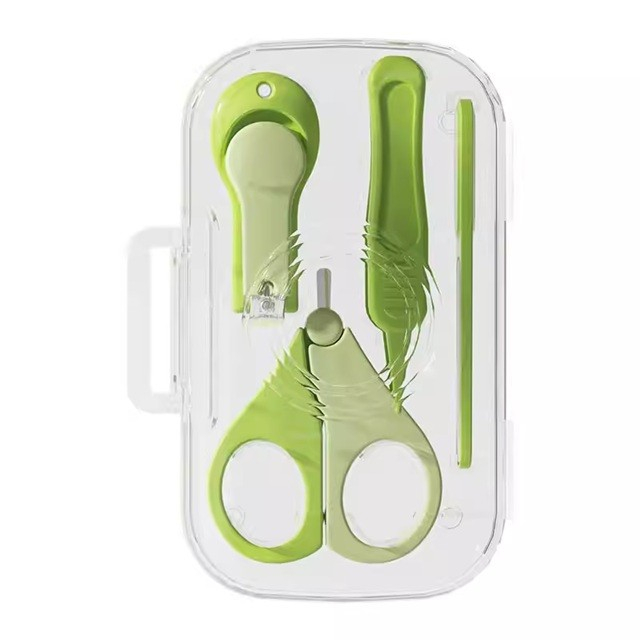 Set 4in1 de ingrijire unghii pentru bebelusi, cutie de depozitare texturata, 0-6 ani, 13.6x8x2 cm, verde [1]