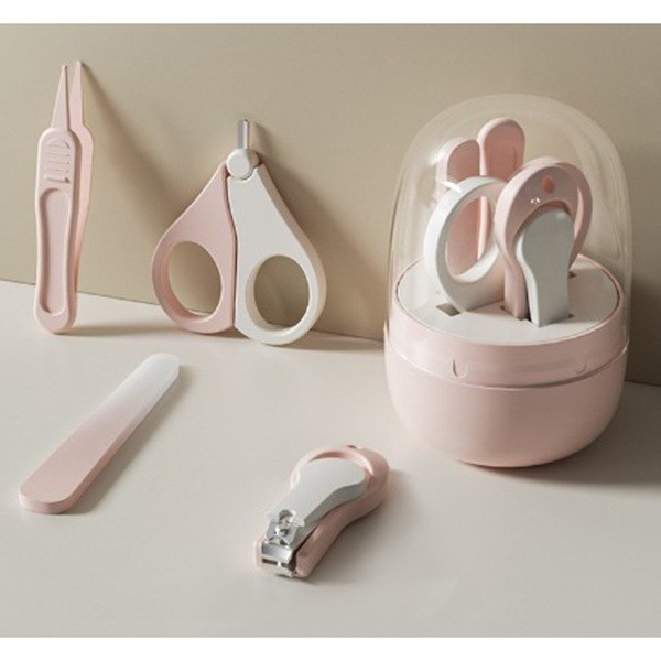 Set 4in1 de ingrijire unghii pentru bebelusi, cutie de depozitare tip borcan, 0-6 ani, 10 x 7 x 6 cm, roz [3]