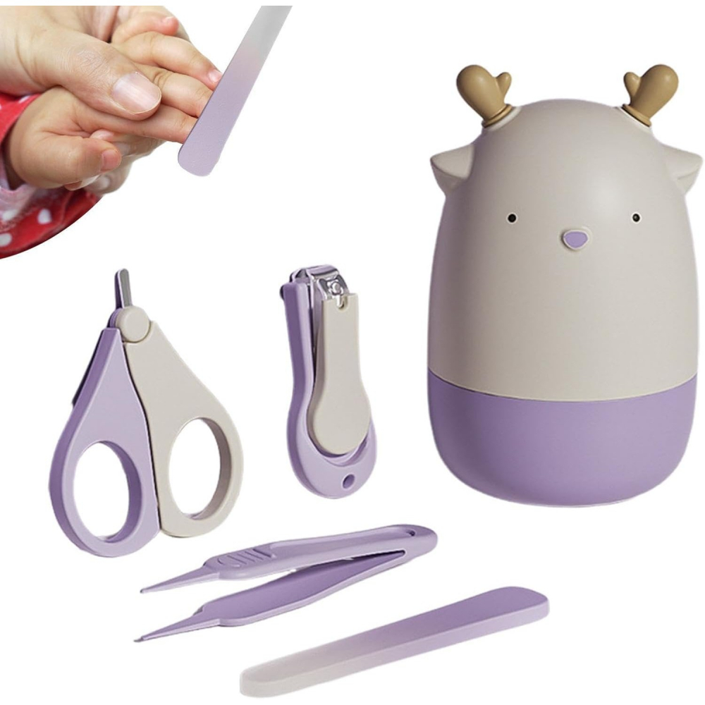Set 4in1 de ingrijire unghii pentru bebelusi, cutie de depozitare tip cerb, 0-6 ani, 11 x 6 x 11 cm, mov [9]