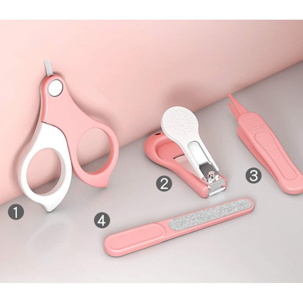 Set 4in1 de ingrijire unghii pentru bebelusi, cutie de depozitare transparenta, 0-6 ani, 13.6x8x2 cm, roz [2]