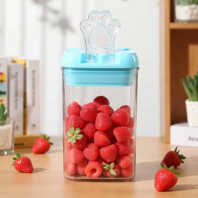 Set 5 cutii de depozitare alimente, 1 x 500ml, 2 x 800ml, 1 x 1200ml, 1 x 1900ml, capac albastru, din pp+pet, inchidere ermetica, transparent [6]