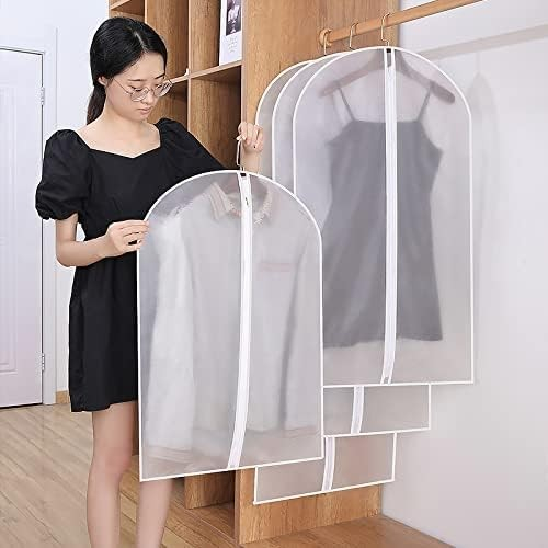 Set 5 huse de depozitare cu fermoar, pentru haine, de protectie, pentru voiaj, netesut, rezistent la praf, 60x80 cm, transparent-alb [5]
