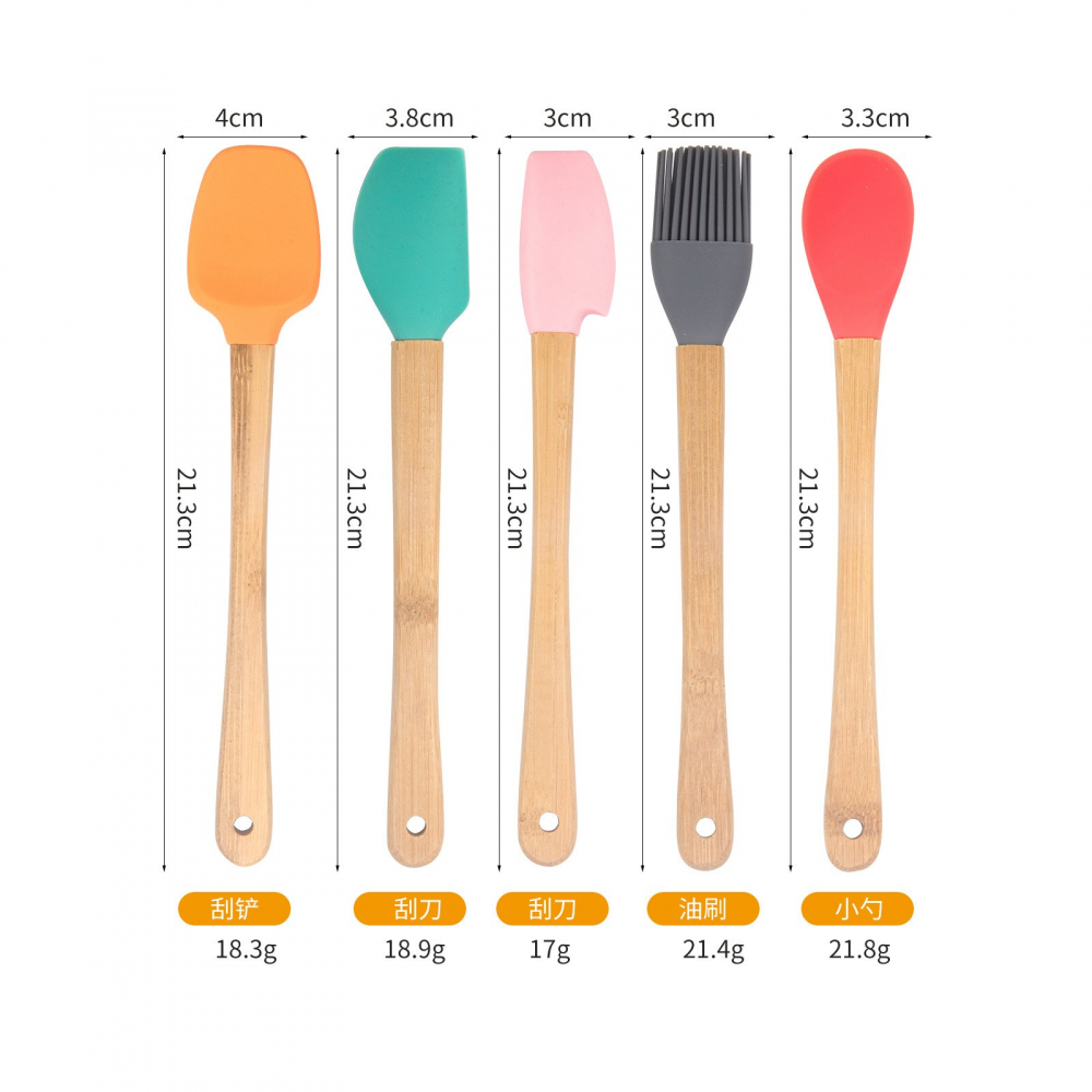 Set 5 mini spatule de silicon  pensula, stejar, multicolor [10]