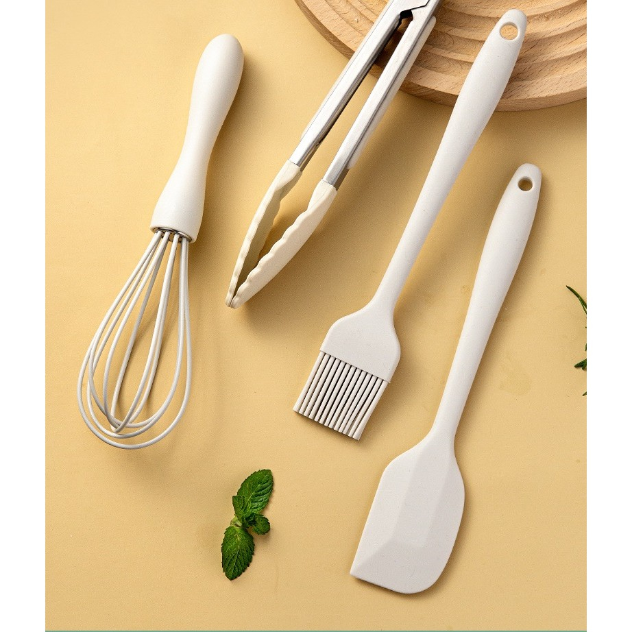 Set 5 ustensile de bucatarie, din silicon+inox, termorezistente, antiaderente, 28 x 26 x 2 cm, alb ivory [6]