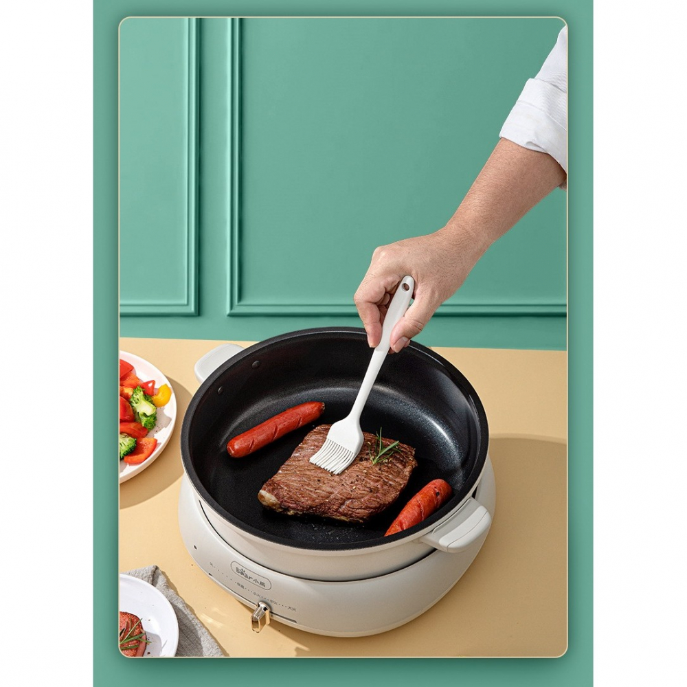 Set 5 ustensile de bucatarie, din silicon+inox, termorezistente, antiaderente, 28 x 26 x 2 cm, alb maro [3]