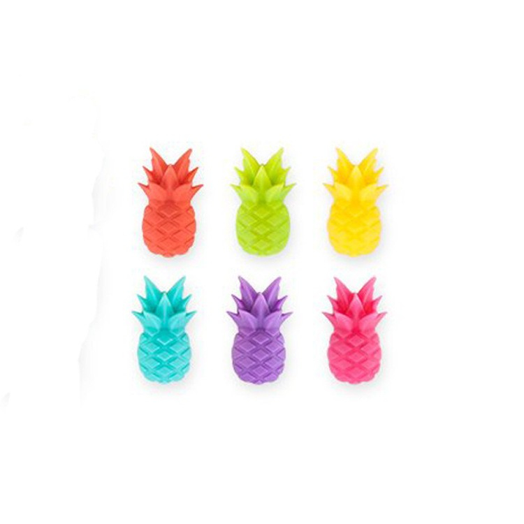 Set 6 accesorii pentru pahare, pentru petreceri/cocktailuri, din silicon, model ananas, multicolor [3]