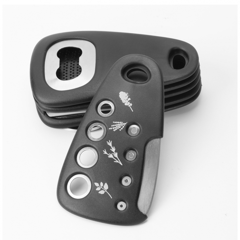 Set 6 in 1 mini ustensile bucatarie  taietor pizza, cutit, curatator, razatoare, desfacator, presa usturoi, manere din abs, lame ascutite din otel inoxidabil, 7.1 x 12.9 x 4.8 cm,  negru [9]