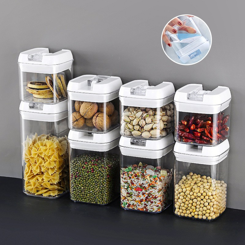 Set 6 recipiente din plastic, pentru alimente/obiecte, inchidere ermetica, 2 x 0.5l, 2 x 0.8l, 2 x 1.2l, capac alb, transparent [6]
