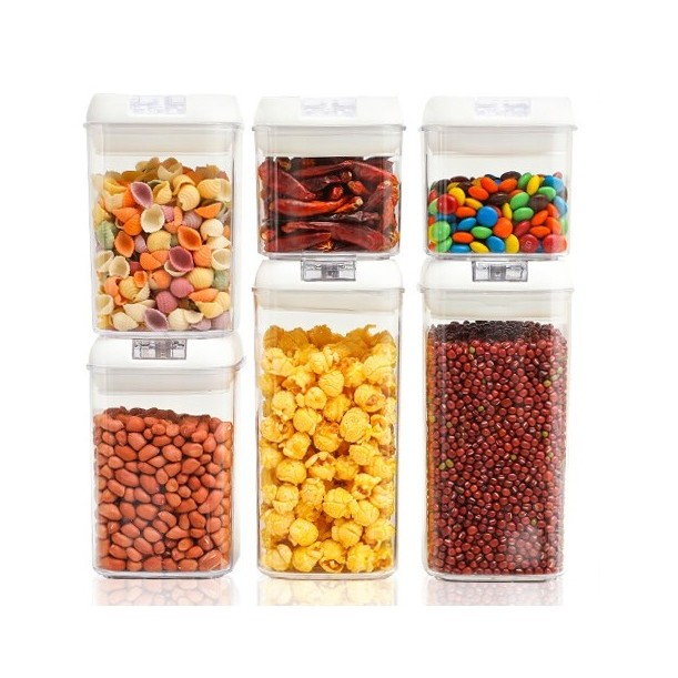 Set 6 recipiente din plastic, pentru alimente/obiecte, inchidere ermetica, 2 x 0.5l, 2 x 0.8l, 2 x 1.2l, capac alb, transparent [3]