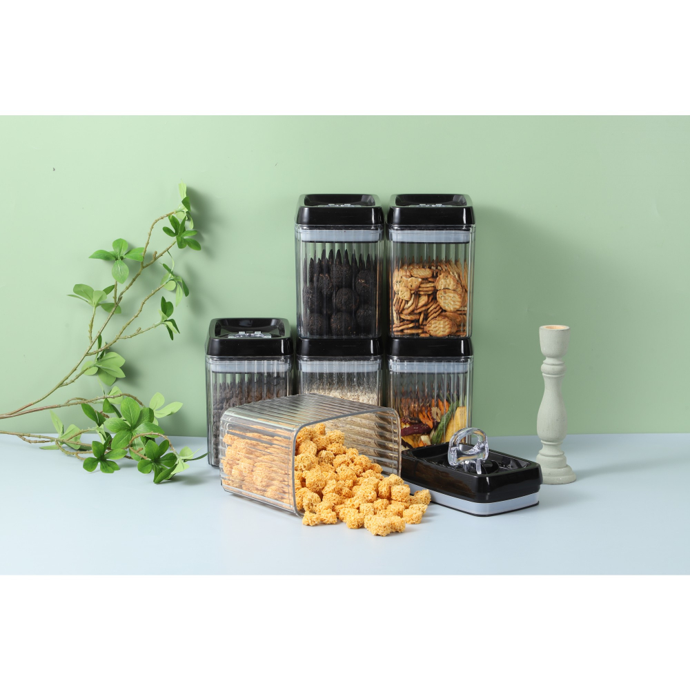 Set 6 recipiente din plastic, pentru alimente/obiecte, inchidere ermetica, textura ondulata, 6 x 1.5l, transparent [2]