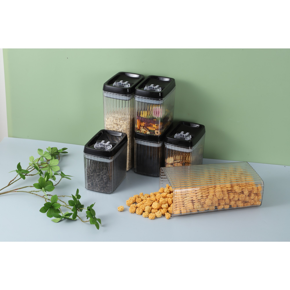 Set 6 recipiente din plastic, pentru alimente/obiecte, inchidere ermetica, textura ondulata, 6 x 1.5l, transparent [5]