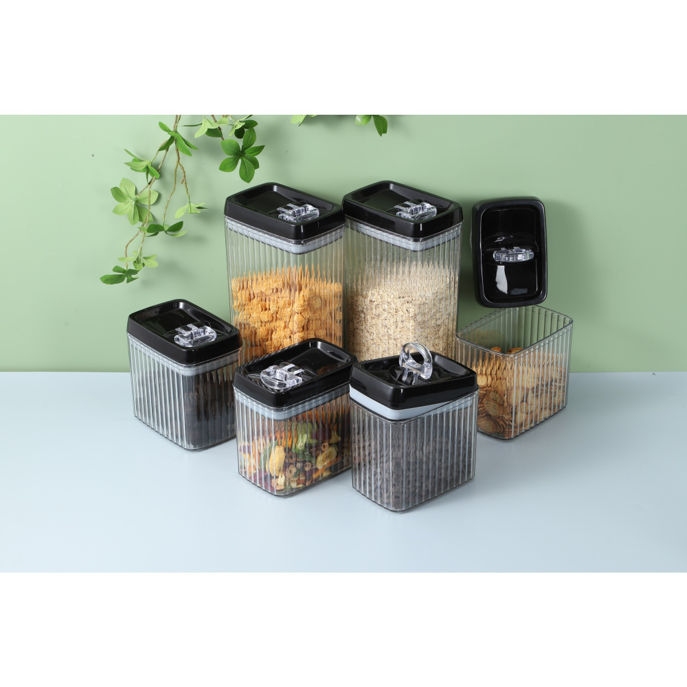 Set 6 recipiente din plastic, pentru alimente/obiecte, inchidere ermetica, textura ondulata, 6 x 1.5l, transparent [10]