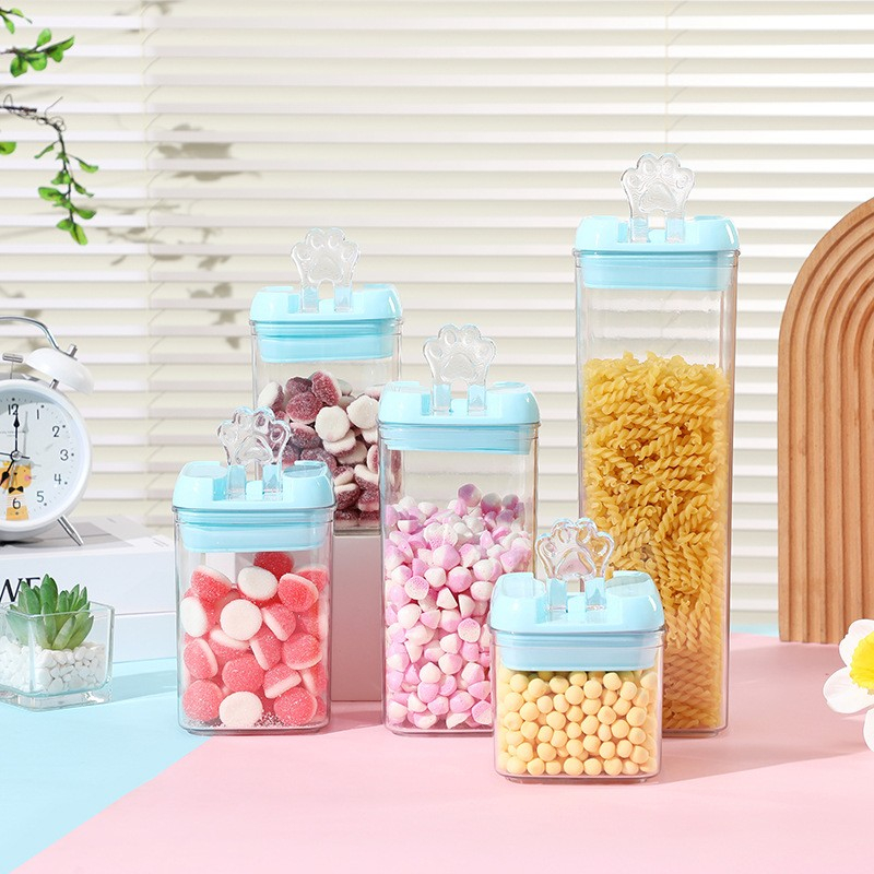 Set 7 cutii de depozitare alimente, 2 x 500ml, 2 x 800ml, 2 x 1200ml, 1 x 1900 ml, capac albastru, din pp+pet, inchidere ermetica, transparent [5]