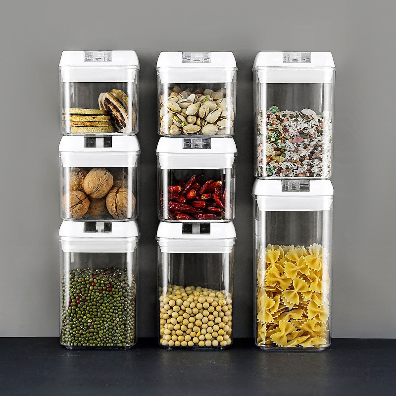Set 7 recipiente din plastic, pentru alimente/obiecte, inchidere ermetica, 2 x 0.5l, 2 x 0.8l, 2 x 1.2l, 1 x 1.9 l, capac alb, transparent [6]