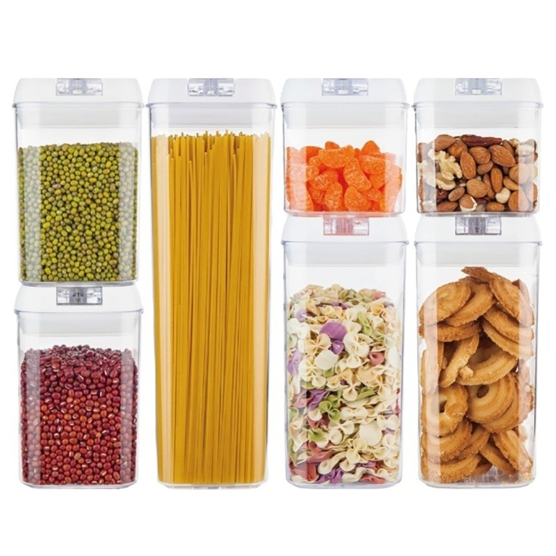Set 7 recipiente din plastic, pentru alimente/obiecte, inchidere ermetica, 2 x 0.5l, 2 x 0.8l, 2 x 1.2l, 1 x 1.9 l, capac alb, transparent [1]
