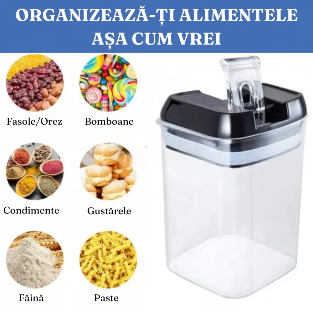 Set 7 recipiente organizare alimente, inchidere etansa, etichete reutilizabile, cupe masurare, 4 dimensiuni diferite, din plastic dur, transparent [3]