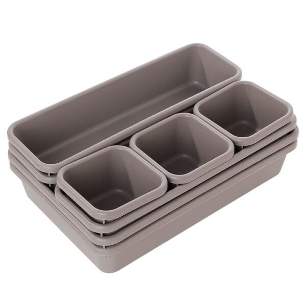 Set 8 cutii depozitare, pentru sertar, cosmetice, ustensile bucatarie, textile, plastic, gri, 23.5 x 16 cm [8]