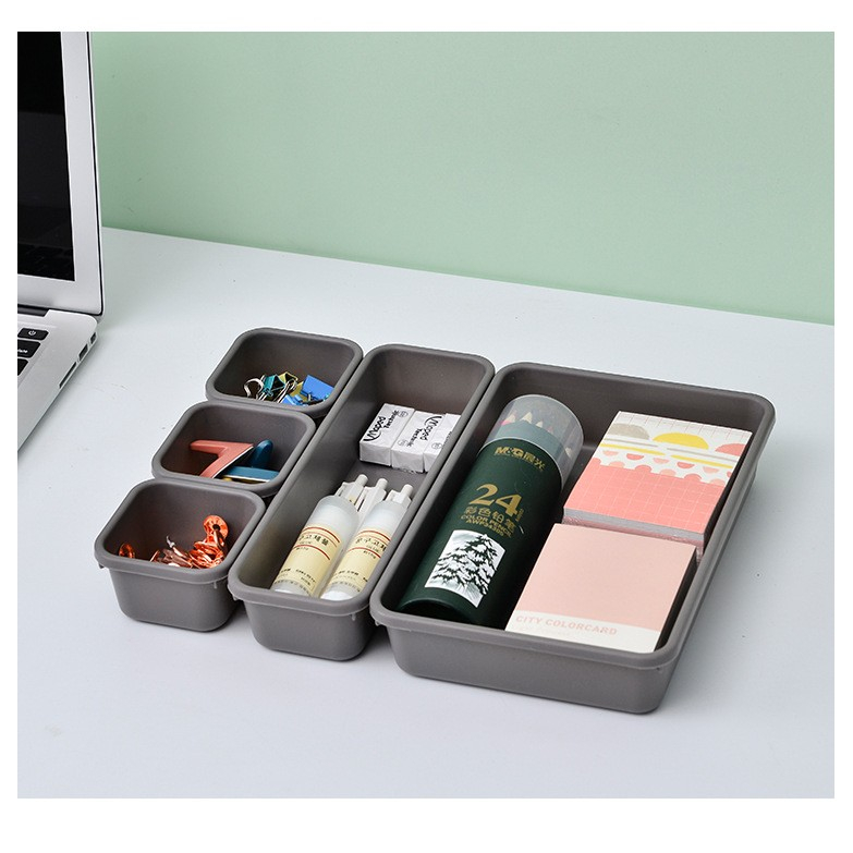 Set 8 cutii depozitare, pentru sertar, cosmetice, ustensile bucatarie, textile, plastic, gri, 23.5 x 16 cm [3]