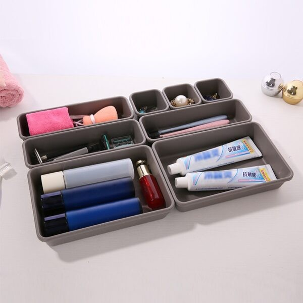 Set 8 cutii depozitare, pentru sertar, cosmetice, ustensile bucatarie, textile, plastic, gri, 23.5 x 16 cm [4]