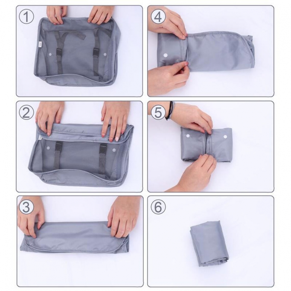 Set 8 huse organizare bagaj  material poliester, impermeabil, cu fermoar, pentru calatorii sau dulap, sac pentru pantofi inclus, pliabil, gri [5]