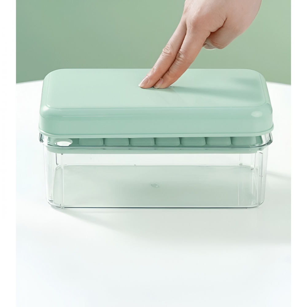 Set cutie pentru gheata, uz casnic, 1 tavita pentru cuburi, capac etans, lopata, 23.5x13.3x10 cm, verde [7]