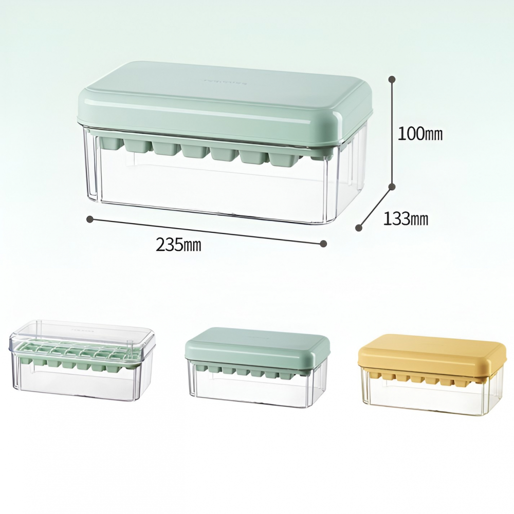 Set cutie pentru gheata, uz casnic, doua tavite pentru cuburi, capac etans, lopata, 23.5x13.3x10 cm, verde [2]