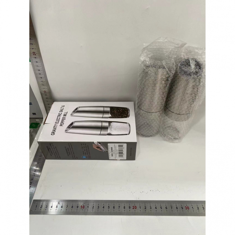 Set de 2 rasnite electrice de sare si piper, cu camere depozitare transparente, macinare, functionare pe baterii, cu lumina, abs, 20x6.5 cm, argintiu/transparent [2]