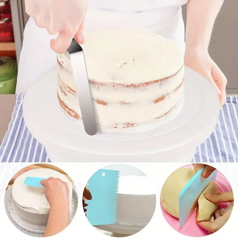 Set de 216 piese de copt pentru prajituri, 3 tavi de copt, nivelator, forme cupcake, pos pentru ornat cu 7 capete, feliator tort, din otel inoxidabil, multicolor [4]