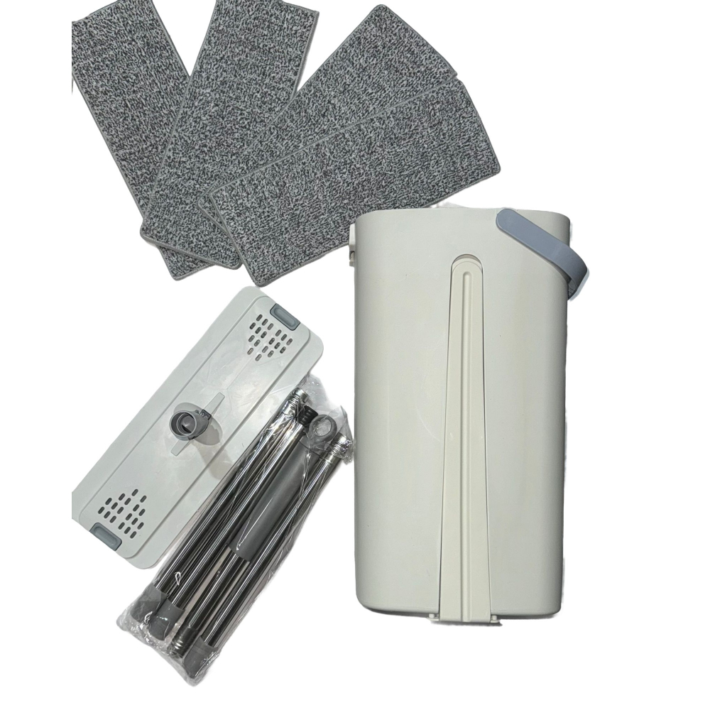 Set de curatenie, mop si galeata, capacitate 5.7 l, 4 rezerve microfibra incluse, plastic, utilizare umeda/uscata, stoarcere fara maini, albastru/alb [8]