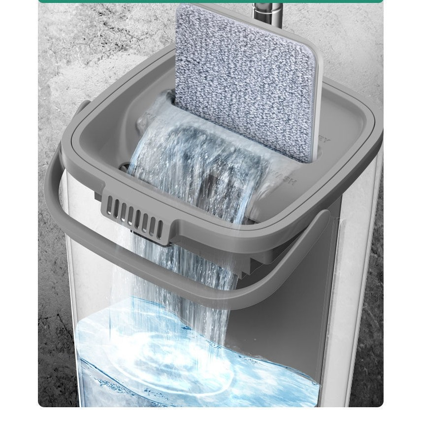 Set de curatenie mop si galeata, galeata 5.7 l, 4 rezerve microfibra incluse, design modern, pentru interior, material plastic, peri sintetici, plat, cu storcere, alb [11]
