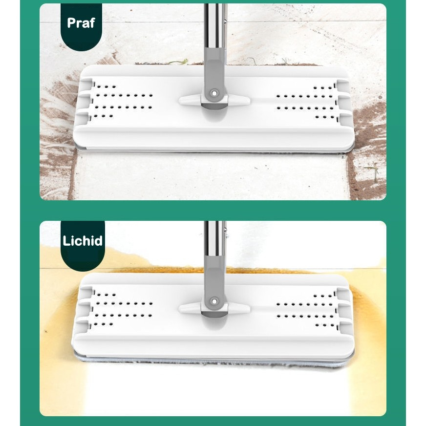 Set de curatenie mop si galeata, galeata 5.7 l, 4 rezerve microfibra incluse, design modern, pentru interior, material plastic, peri sintetici, plat, cu storcere, alb [2]