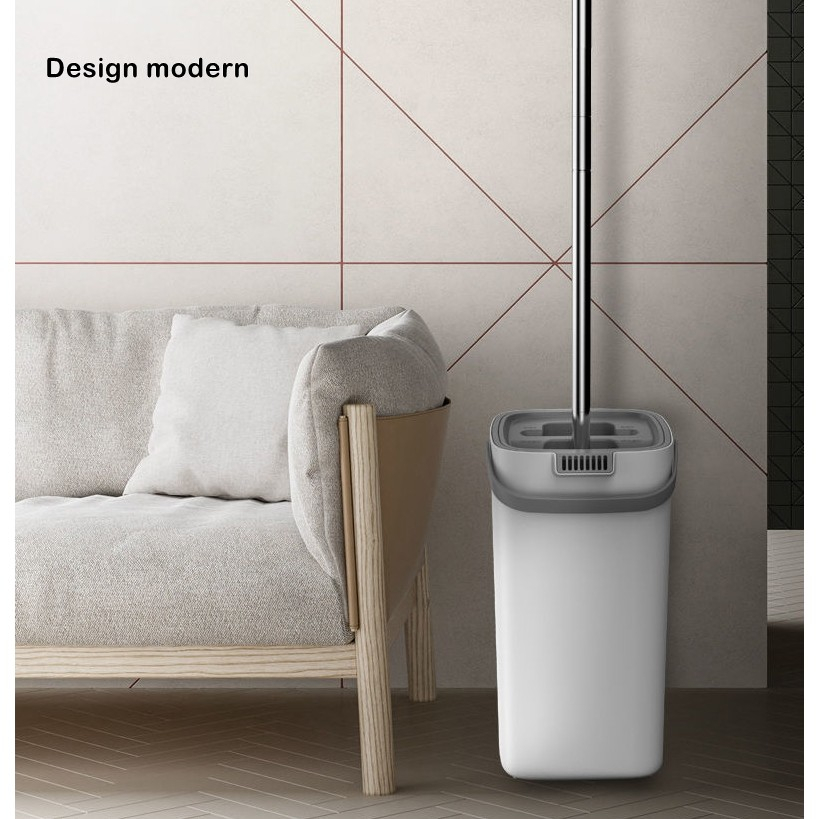 Set de curatenie mop si galeata, galeata 5.7 l, 4 rezerve microfibra incluse, design modern, pentru interior, material plastic, peri sintetici, plat, cu storcere, alb [3]