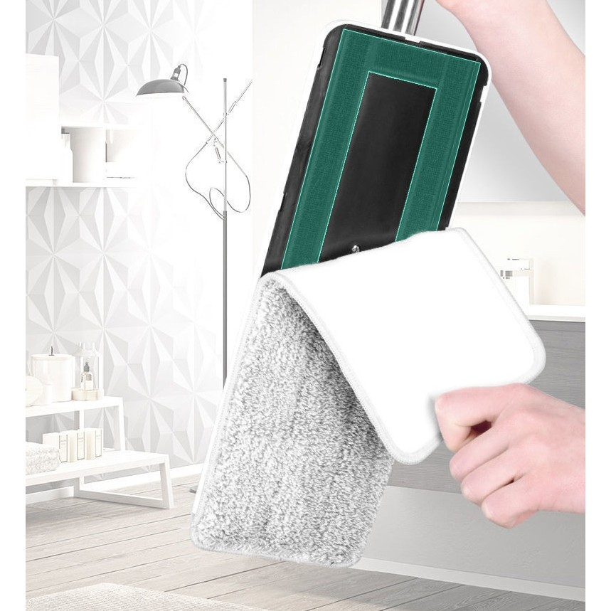 Set de curatenie mop si galeata, galeata 5.7 l, 4 rezerve microfibra incluse, design modern, pentru interior, material plastic, peri sintetici, plat, cu storcere, alb [6]