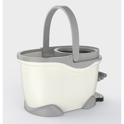 Set galeata cu pedala si mop rotativ 360°, cu actiune centrifuga x4, pentru uz casnic, maner din otel inoxidabil telescopic, 2 capte din bumbac, 46x30x28 cm, alb ivoir [8]