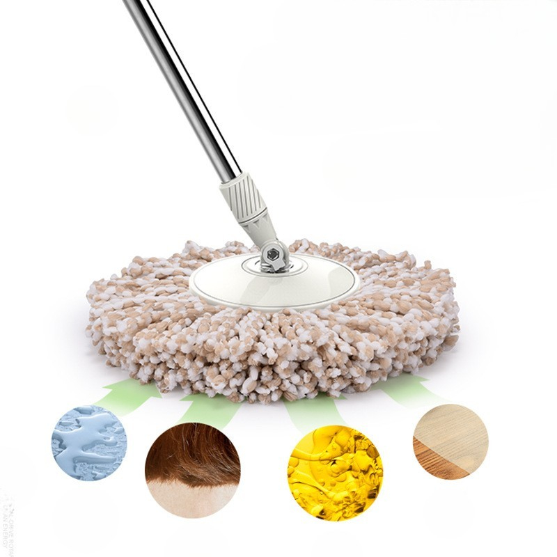 Set galeata si mop rotativ 360°, cu dubla actiune centrifuga, pentru uz casnic, maner din otel inoxidabil telescopic, 2 capte din bumbac, 46x27x29 cm, alb [10]