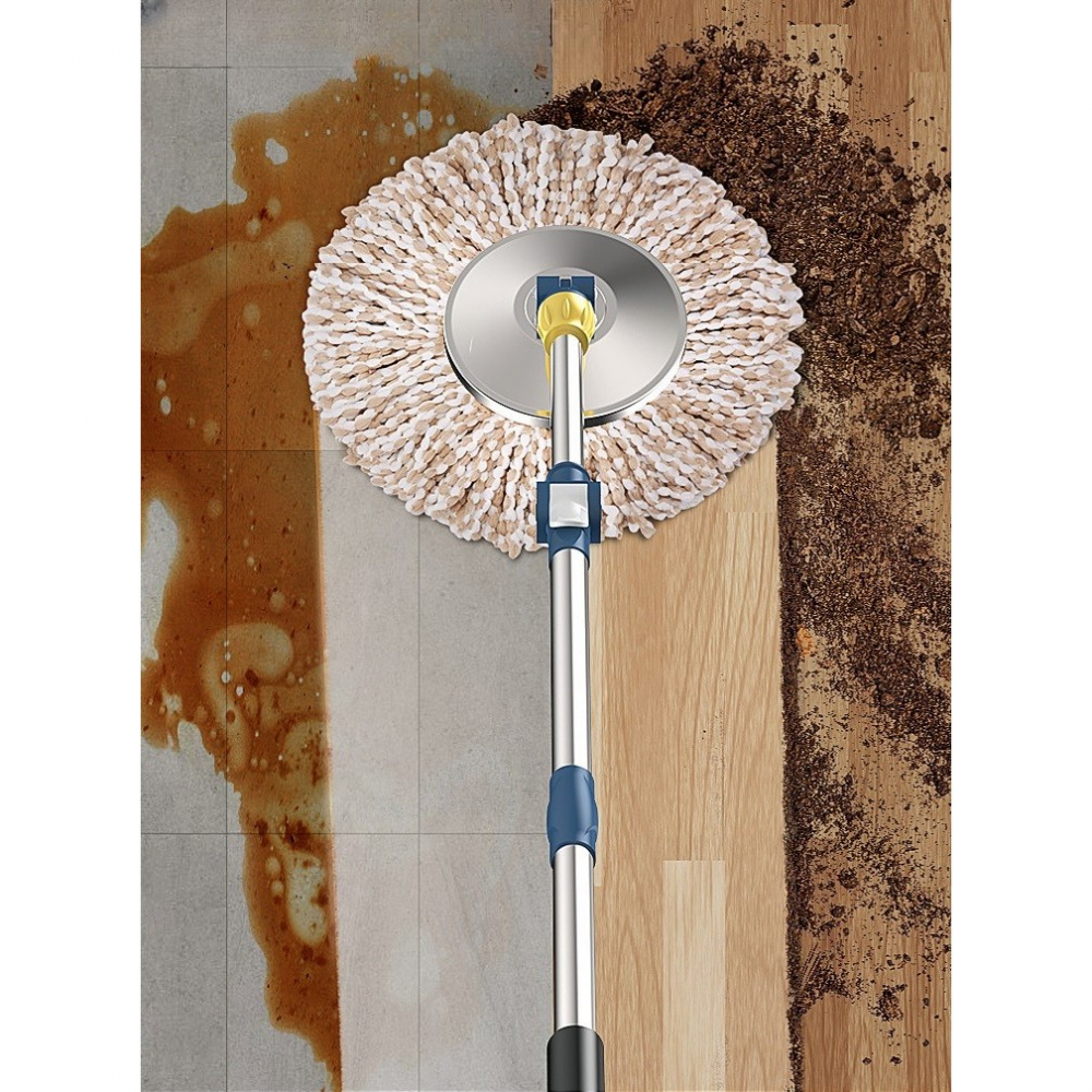 Set galeata si mop rotativ 360°, cu dubla actiune centrifuga, pentru uz casnic, maner din otel inoxidabil telescopic, 2 capte din bumbac, 46x27x29 cm, alb [7]