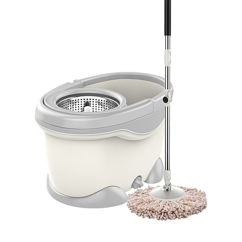 Set galeata si mop rotativ 360°, cu dubla actiune centrifuga, pentru uz casnic, maner din otel inoxidabil telescopic, 2 capte din bumbac, 46x27x29 cm, alb [9]