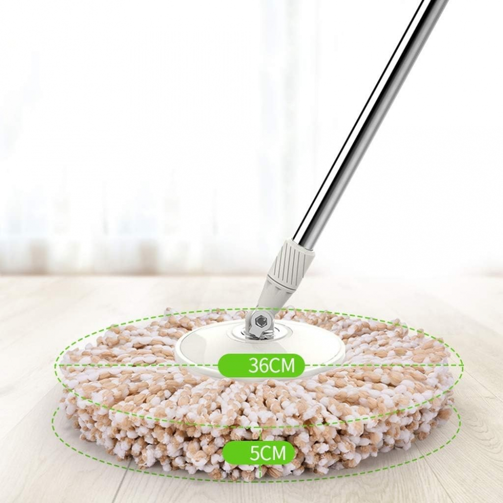 Set galeata si mop rotativ 360°, cu dubla actiune centrifuga, pentru uz casnic, maner din otel inoxidabil telescopic, 2 capte din bumbac, 46x27x29 cm, alb [5]