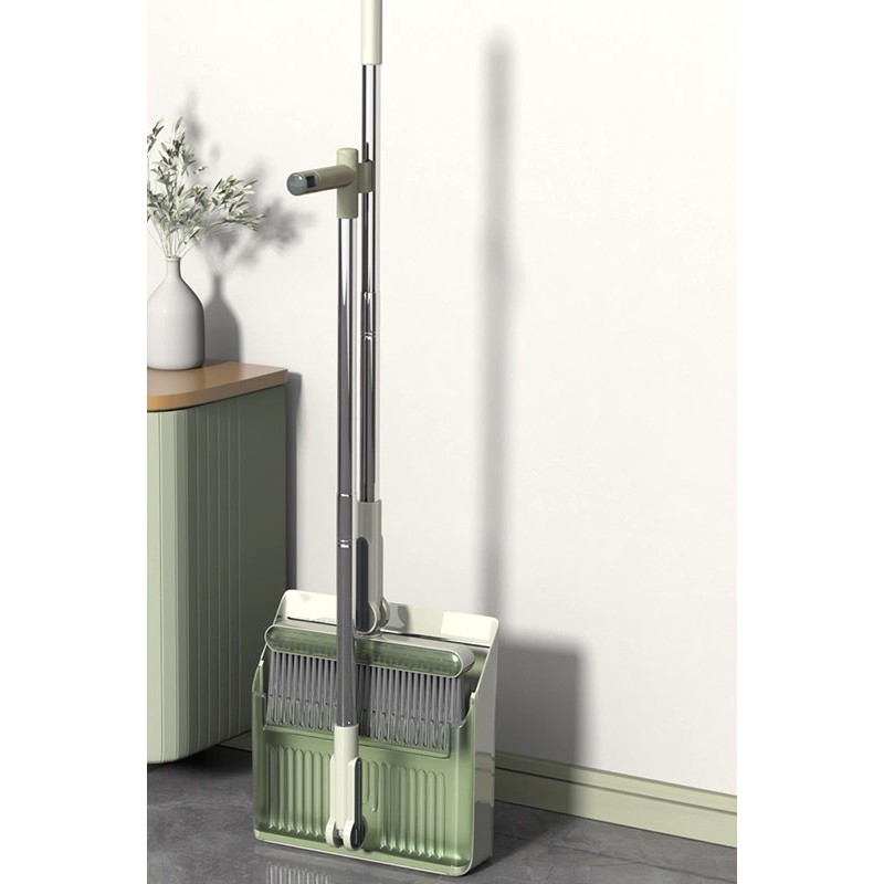 Set matura si faras cu coada cu dinti de pieptene pentru curatare matura, rotativ, pliabil, detasabil, otel inoxidabil si polipropilena, 99 x 30 cm verde [2]