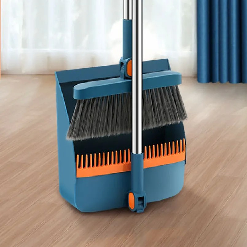 Set matura si faras cu coada cu dinti de pieptene pentru curatare matura, rotativ, pliabil, detasabil, otel inoxidabil si polipropilena, albastru [2]