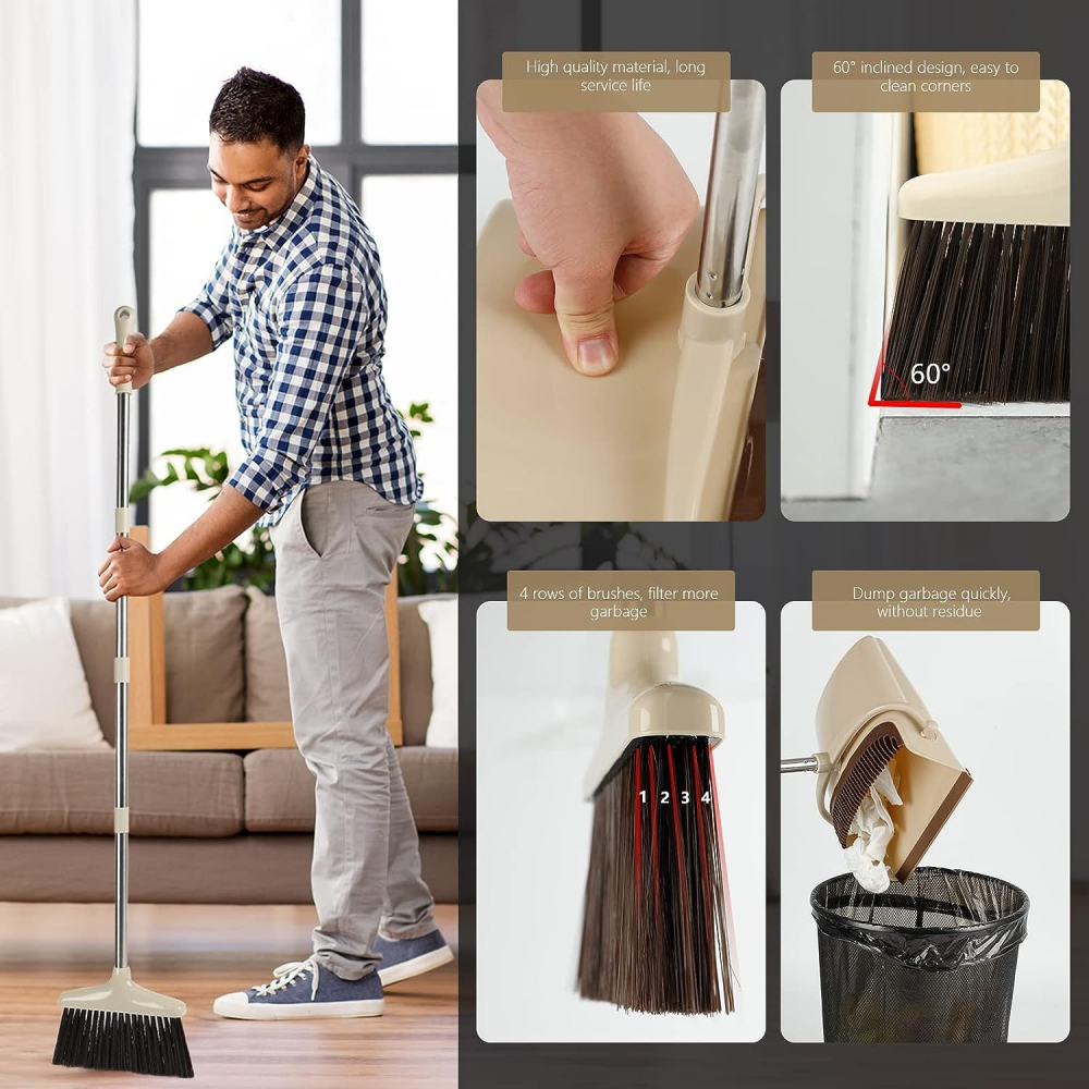 Set matura si faras cu coada, pentru uz casnic, plastic/otel, maro/bej, depozitare verticala, 26x25.5x83 cm [3]