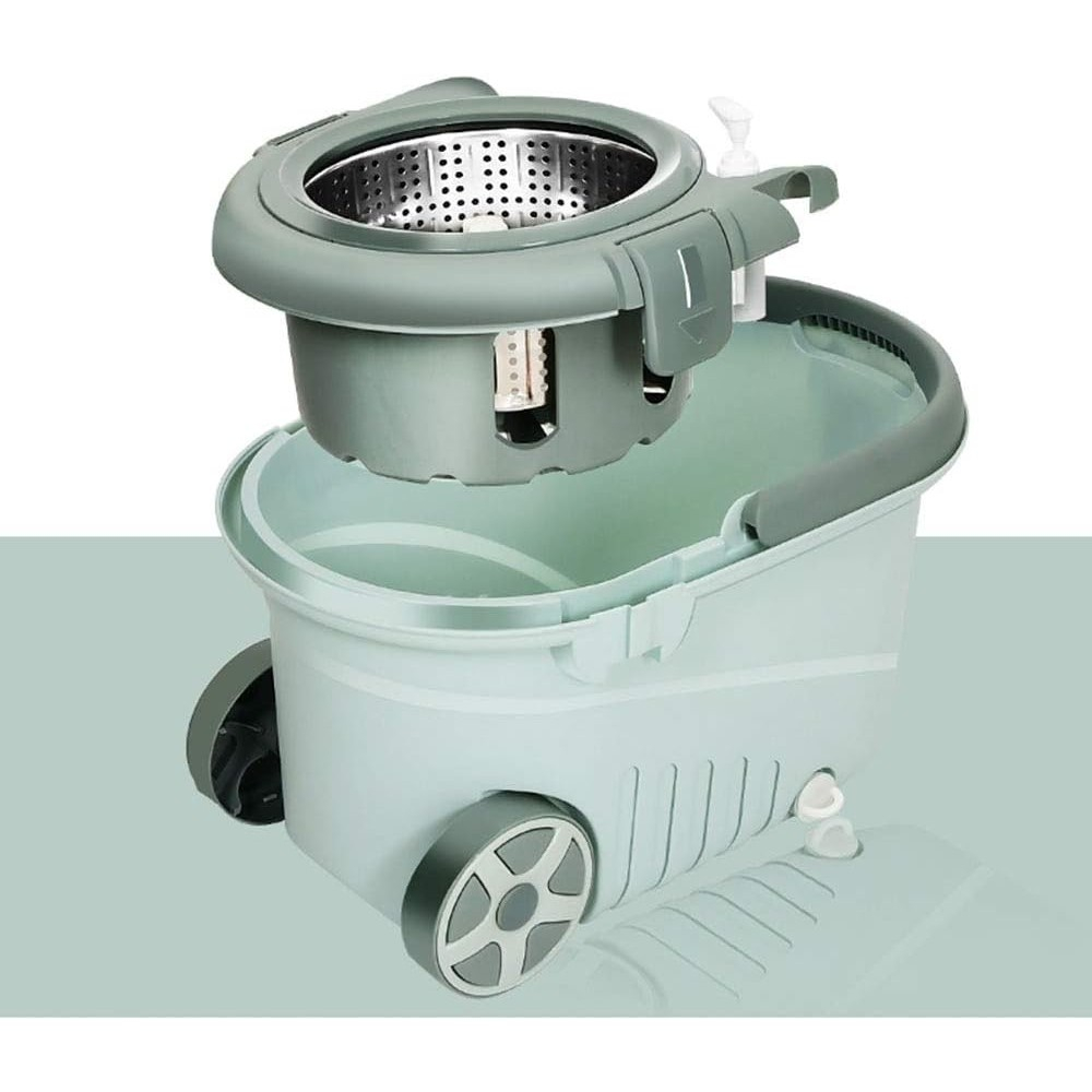 Set mop rotativ cu galeata material plastic si microfibra, o rezerva inclusa, rezistent, cu dop scurgere, vas detasabil, orificiu pentru solutie, pentru interior, capacitate 8 l, verde [7]