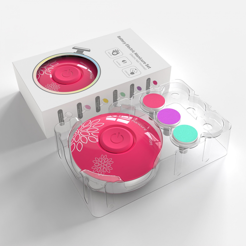Set pila electrica pentru copii si bebelusi, abs, incarcare usb, model cu flori, 6 accesorii, cu lumina led, fucsia [4]