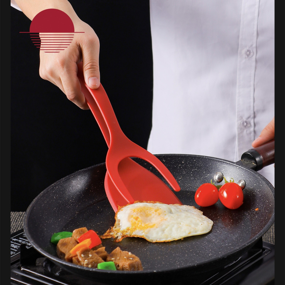 Spatula multifunctionala tip cleste, spatula cleste pentru gatit, silicon pp, pentru alimente, carne, paine, 31 x 8.5 cm rosu [2]