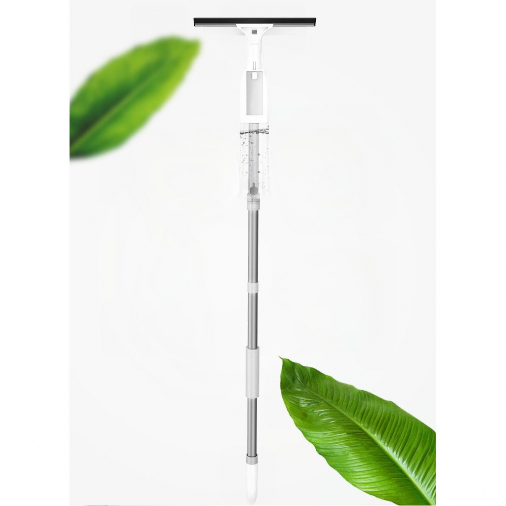 Stergator de geamuri cu doua fete, tija telescopica, cu recipient de lichid, laveta din microfibra, racleta silicon, 120 cm, alb [5]