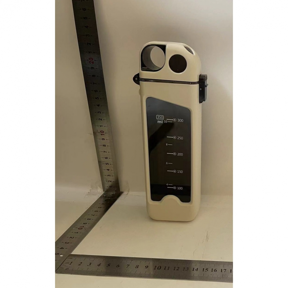 Sticla de apa pentru sport, 350 ml, cu pai si capac, 23x7x4.4 cm, buton de blocare, din pc, alb [2]
